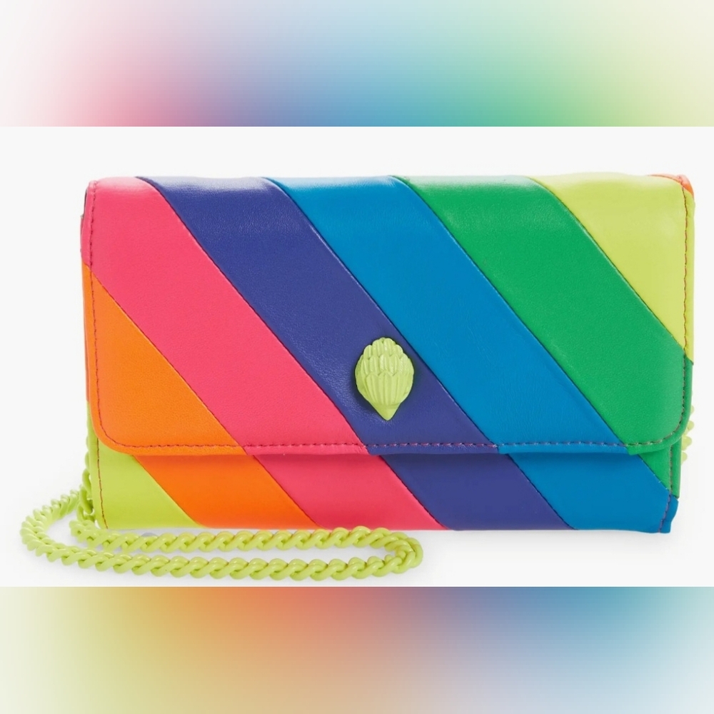 KURT GEIGER Rainbow K Stripe Chain Wallet Purse-RARE FIND